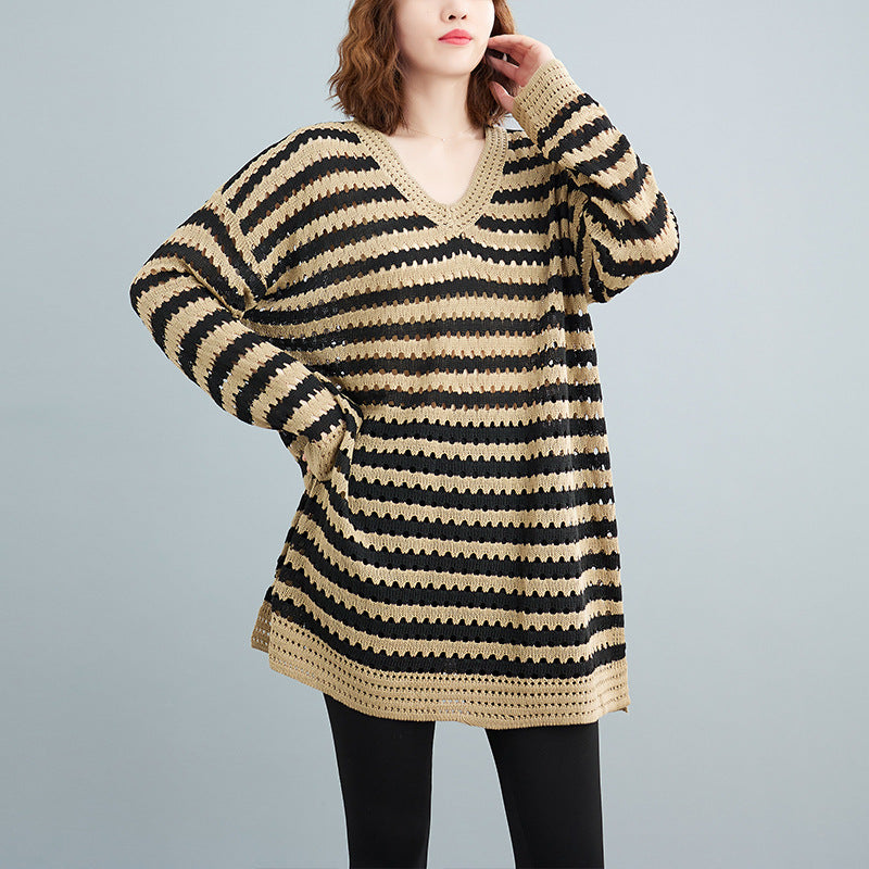 Plus Size Chevron V Neck Sweater