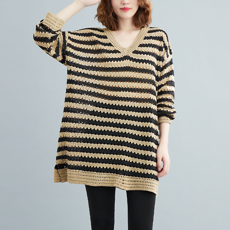 Plus Size Chevron V Neck Sweater