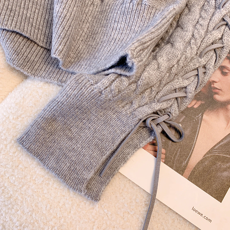 Plus Size Korean Cable Knit Grey Sweater