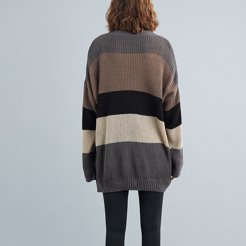 Plus Size Stripe V Neck Sweater