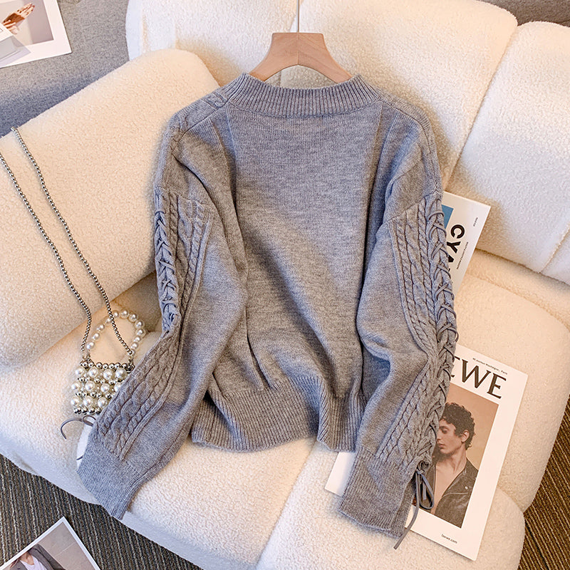 Plus Size Korean Cable Knit Grey Sweater