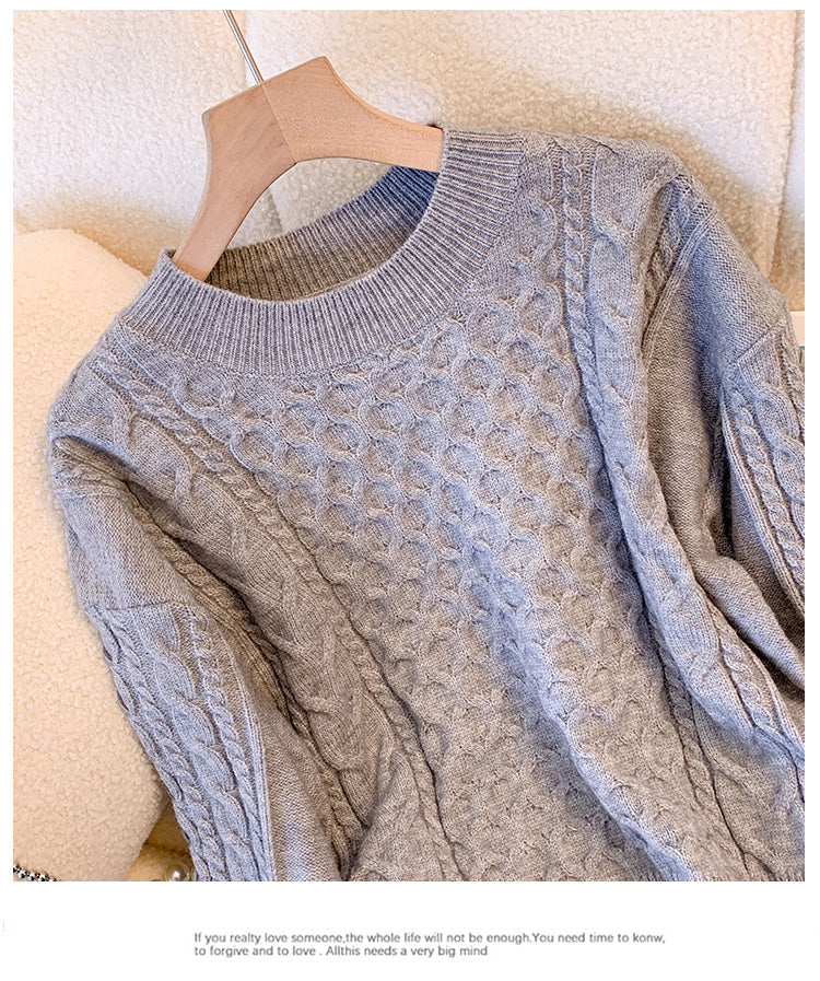 Plus Size Korean Cable Knit Grey Sweater