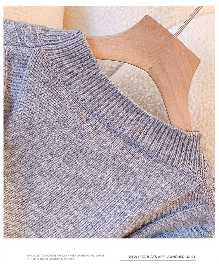 Plus Size Korean Cable Knit Grey Sweater
