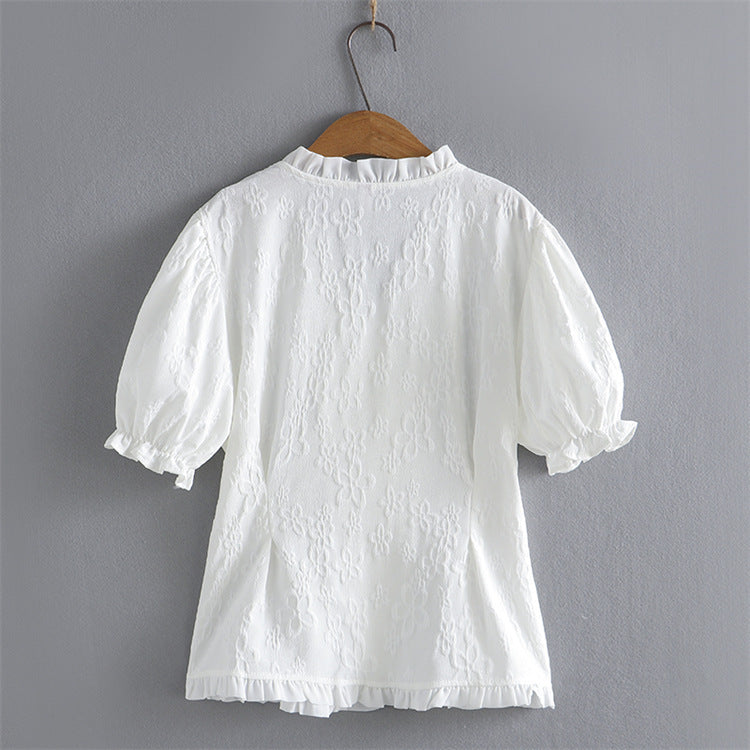 Plus Size White V Neck Lace Peplum Blouse