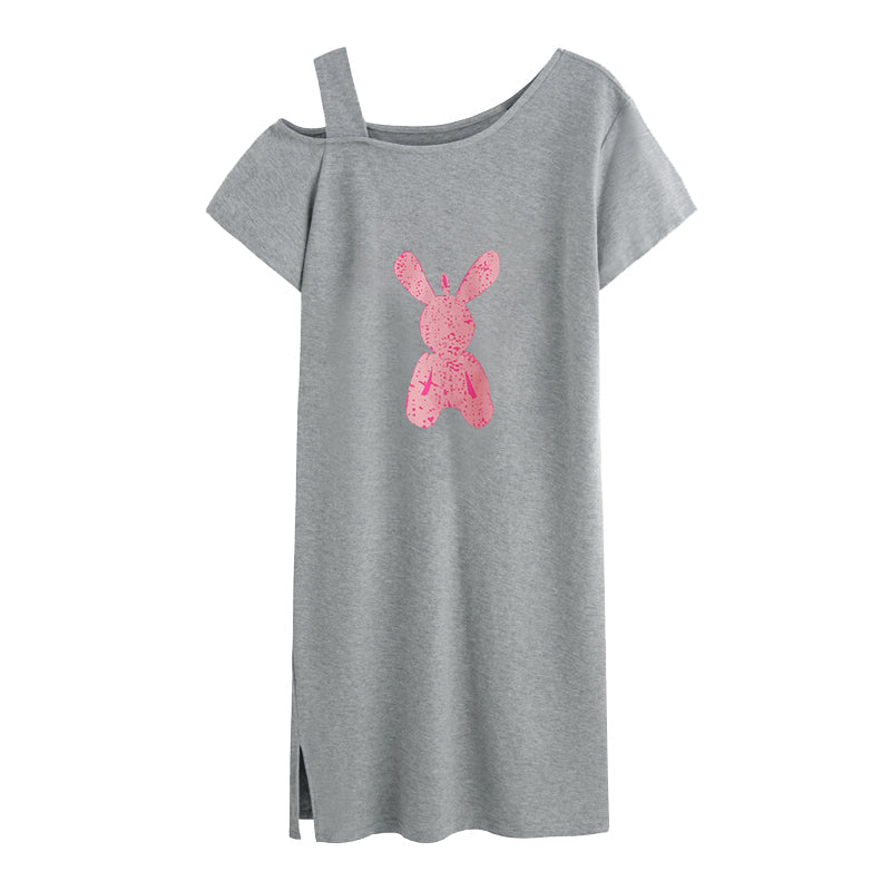 Plus Size Cotton Rabbit Off Shoulder T Shirt Dress