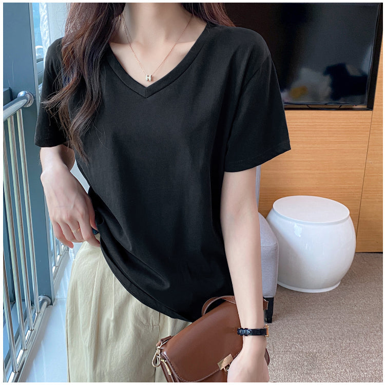 Plus Size Cotton Basic V Neck Tee