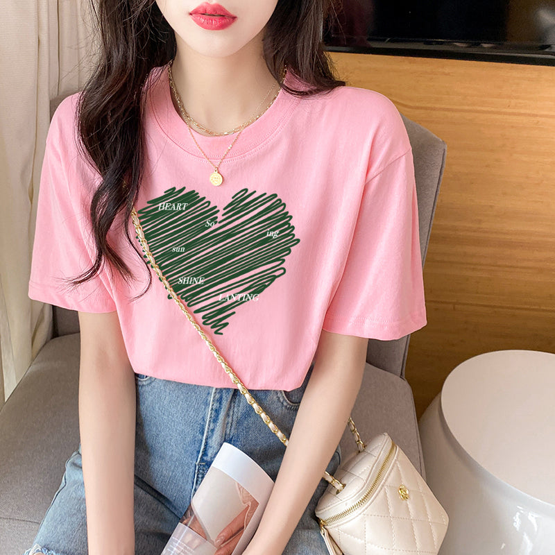 Plus Size Cotton Heart Graphic T Shirt