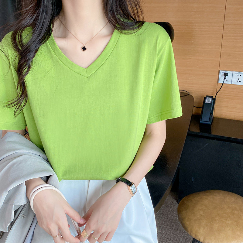Plus Size Cotton Basic V Neck Tee