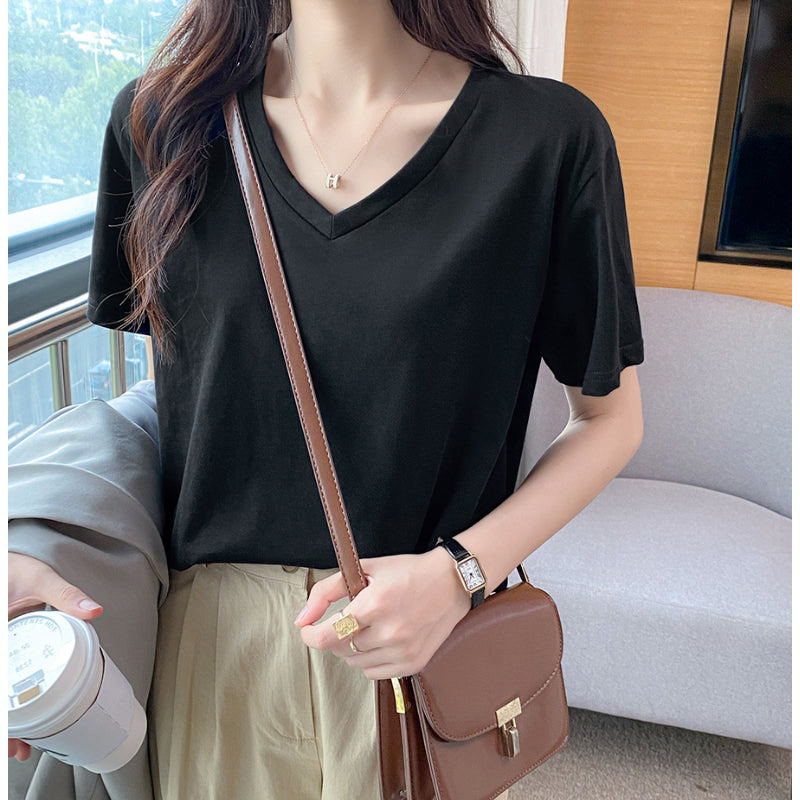 Plus Size Cotton Basic V Neck Tee