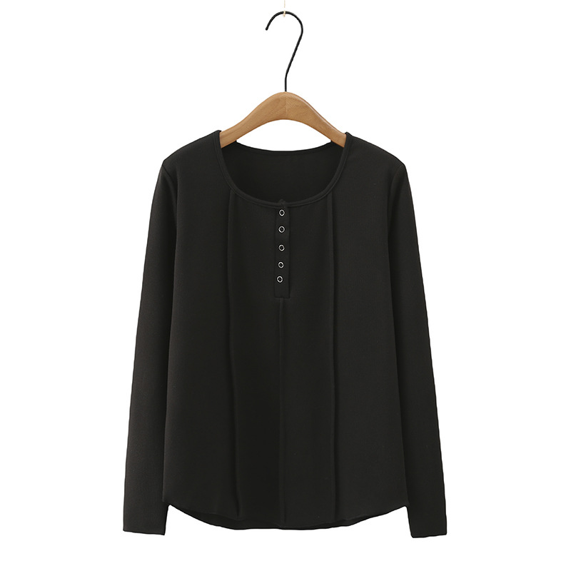 Plus Size Thick Ribbed Placket Long Sleeve Tee (Extra Big Size)