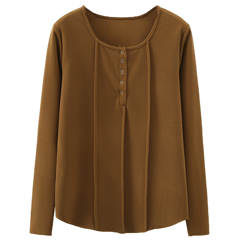 Plus Size Thick Ribbed Placket Long Sleeve Tee (Extra Big Size)
