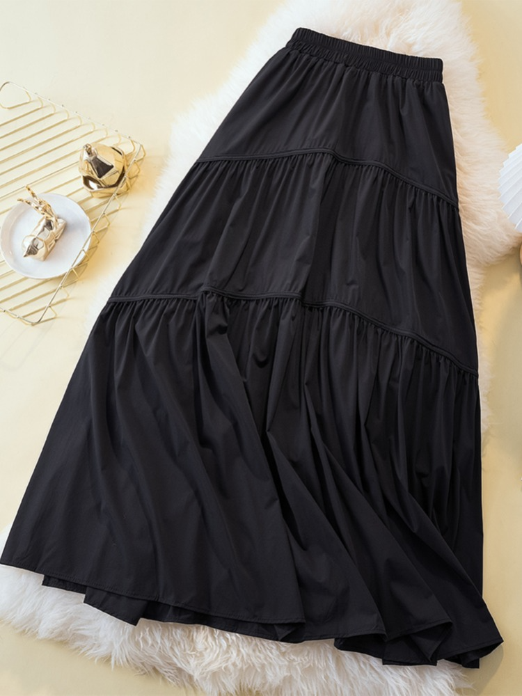 Plus Size Tier Black A Line Midi Skirt