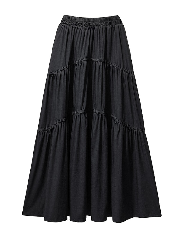 Plus Size Tier Black A Line Midi Skirt
