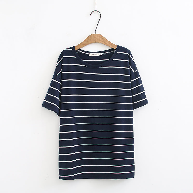 Plus Size Stripe Round Neck T Shirt (EXTRA BIG SIZE)