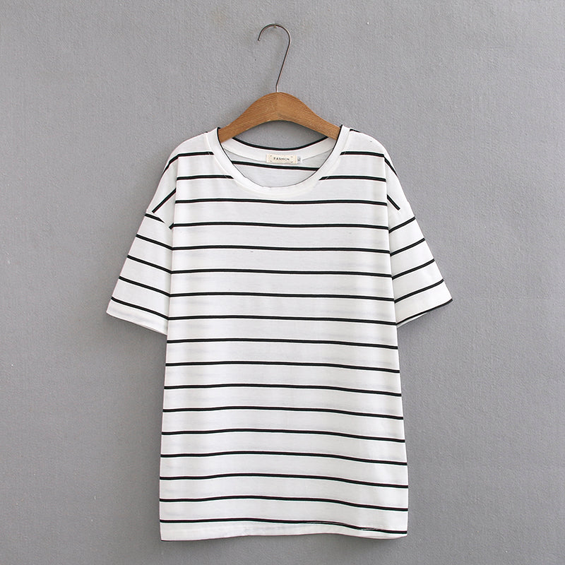 Plus Size Stripe Round Neck T Shirt (EXTRA BIG SIZE)