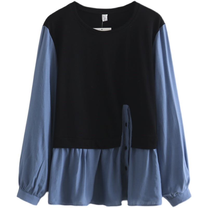 Plus Size Chiffon Layer Long Sleeve Top