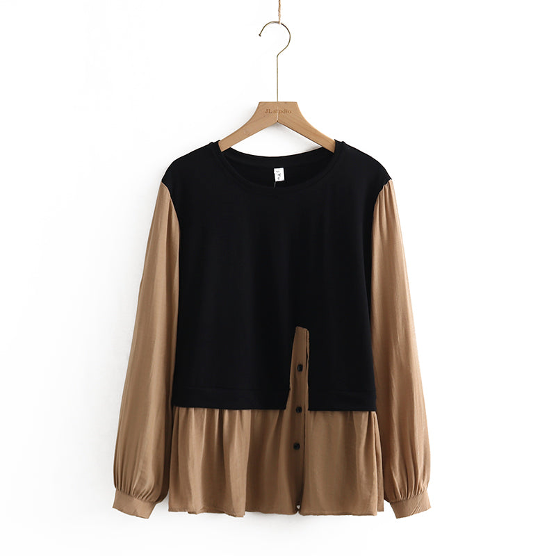 Plus Size Chiffon Layer Long Sleeve Top