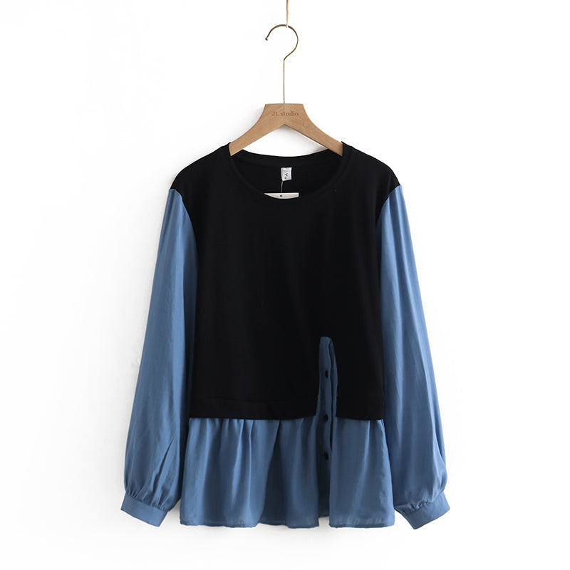 Plus Size Chiffon Layer Long Sleeve Top