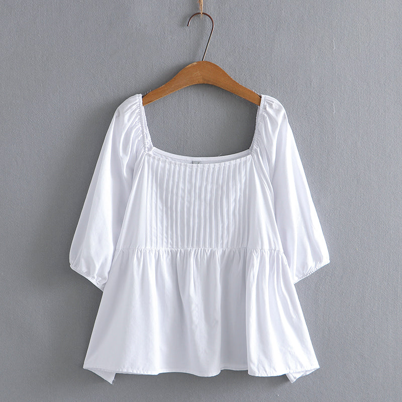 Plus Size Pleat Square Neck Peplum Blouse