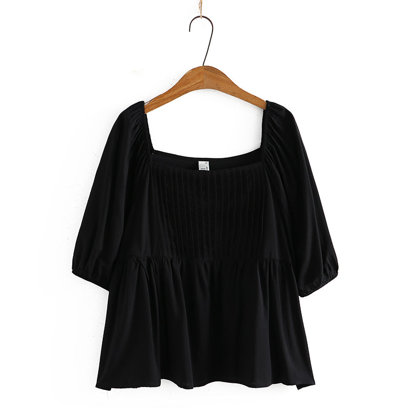 Plus Size Pleat Square Neck Peplum Blouse