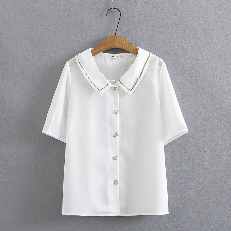 Plus Size Embroidery Collar Shirt Blouse (EXTRA BIG SIZE)