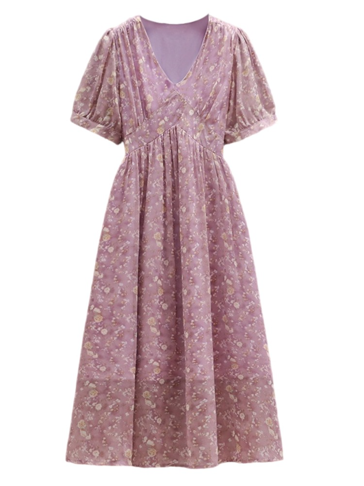 Plus Size V Neck Floral Korean Midi Dress