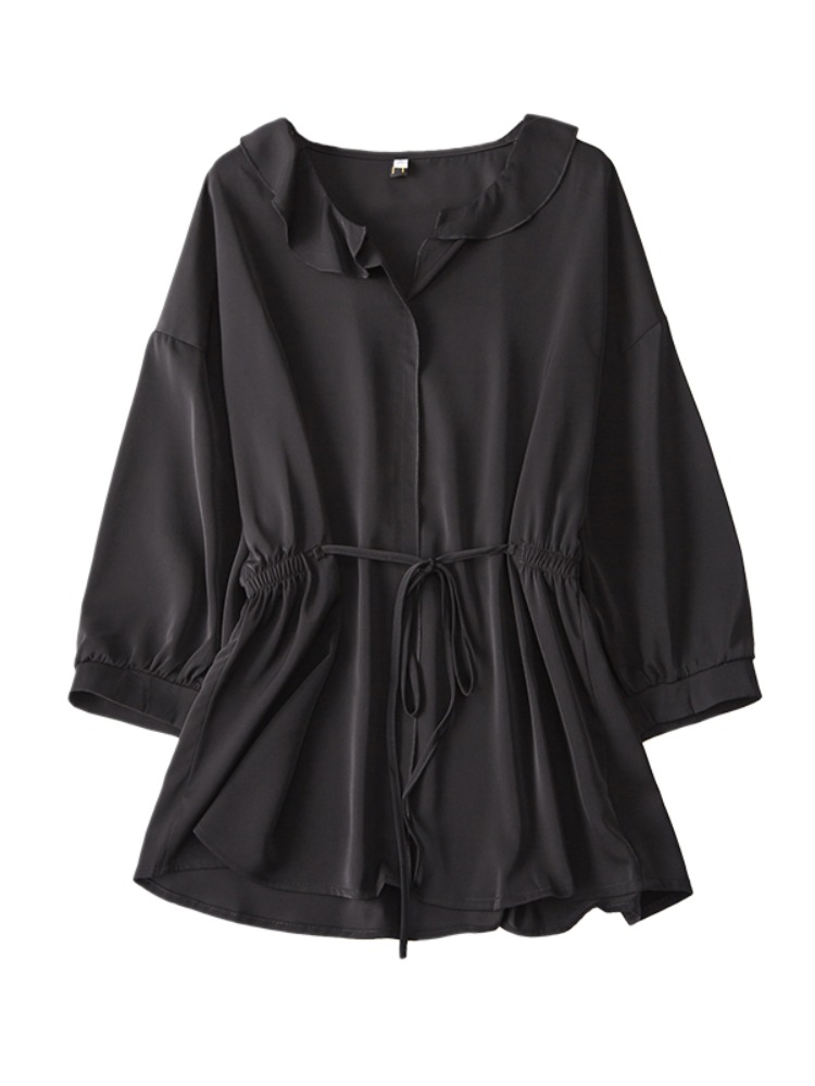 Plus Size V Neck Peplum Loose Long Sleeve Blouse