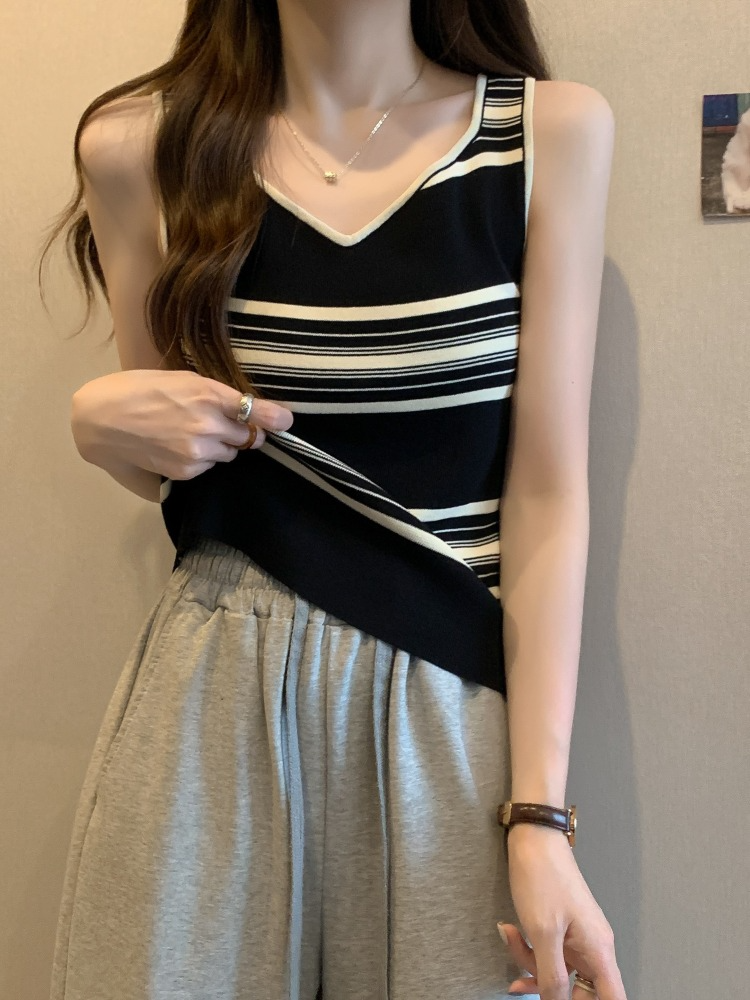 Plus Size V Neck Stripe Knit Top