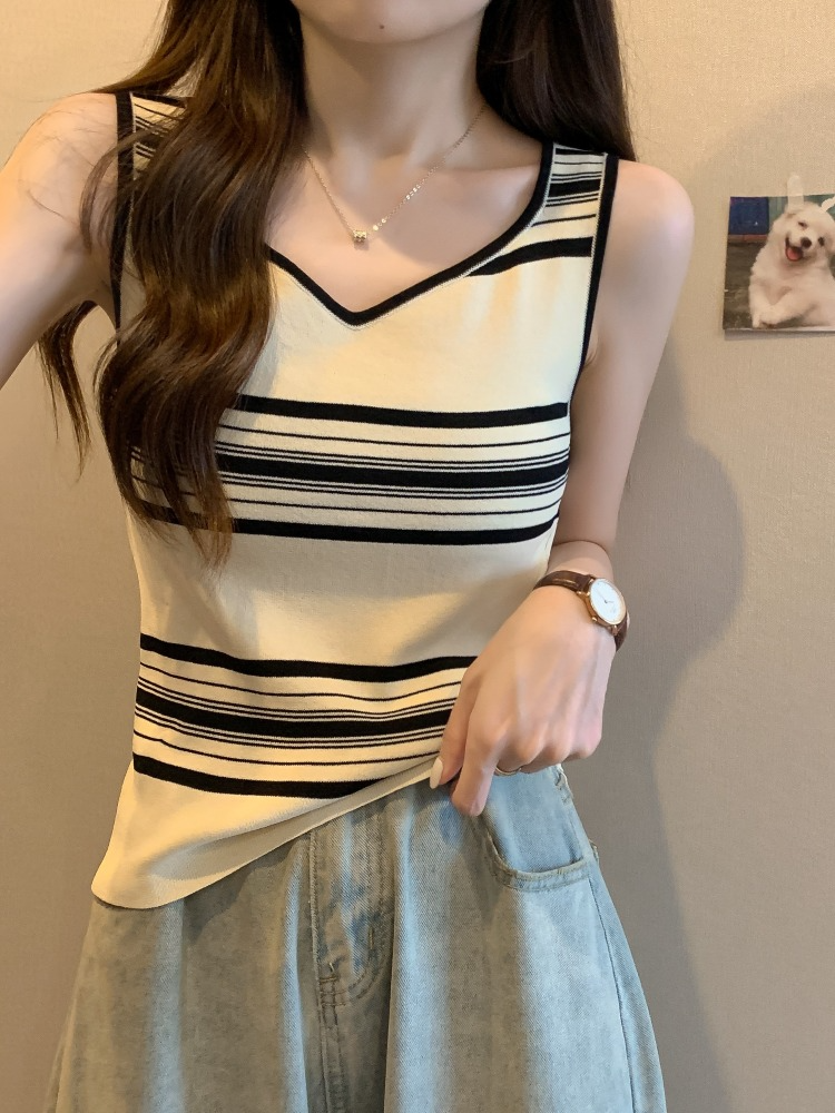 Plus Size V Neck Stripe Knit Top