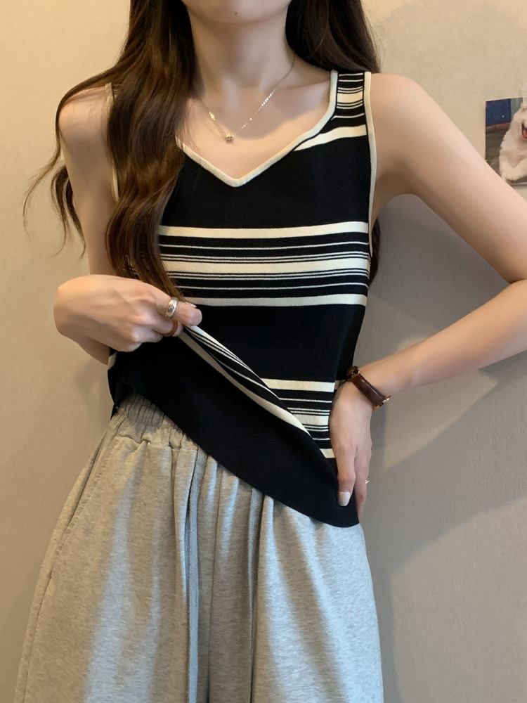 Plus Size V Neck Stripe Knit Top