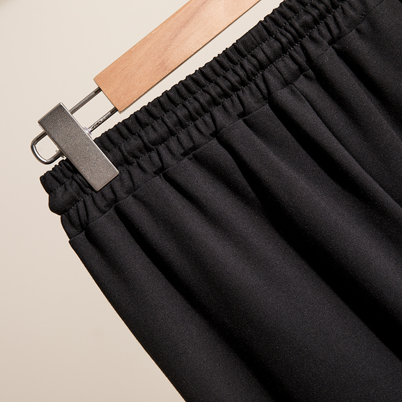 Plus Size Waist Tie Wide Leg Black Pants (EXTRA BIG SIZE)