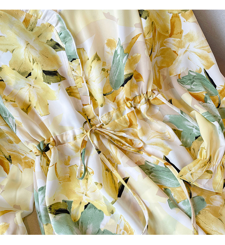 Plus Size Korean Watercolour Floral Long Sleeve Blouse