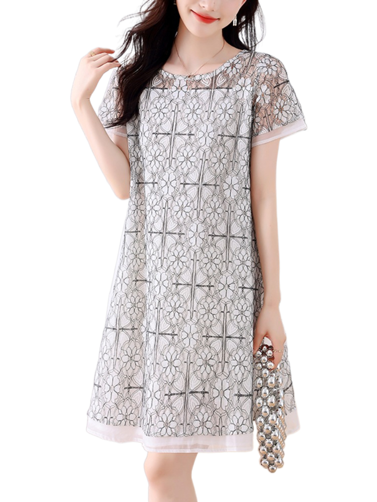 Plus Size White Lace A Line Shift Dress