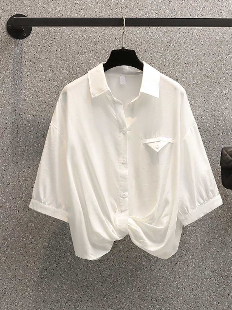 Plus Size White Twist Front Shirt Blouse