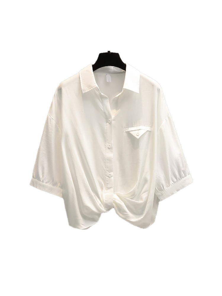 Plus Size White Twist Front Shirt Blouse