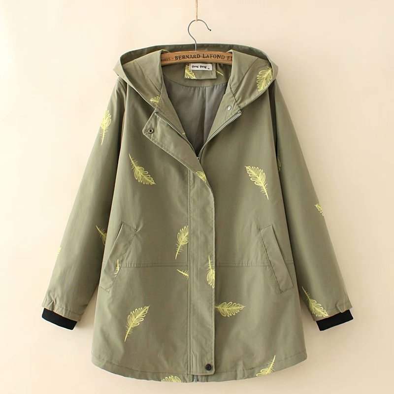 Plus Size Feather Windbreaker Jacket