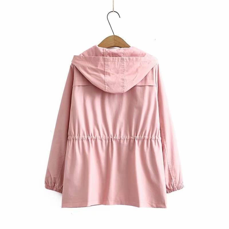 Plus Size Drawstring Windbreaker Jacket
