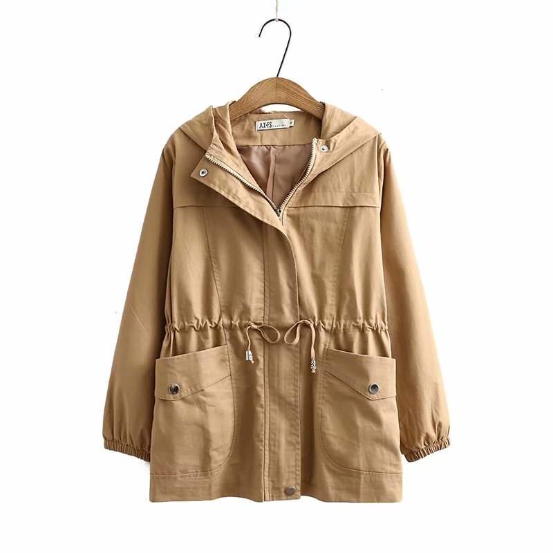Plus Size Drawstring Windbreaker Jacket