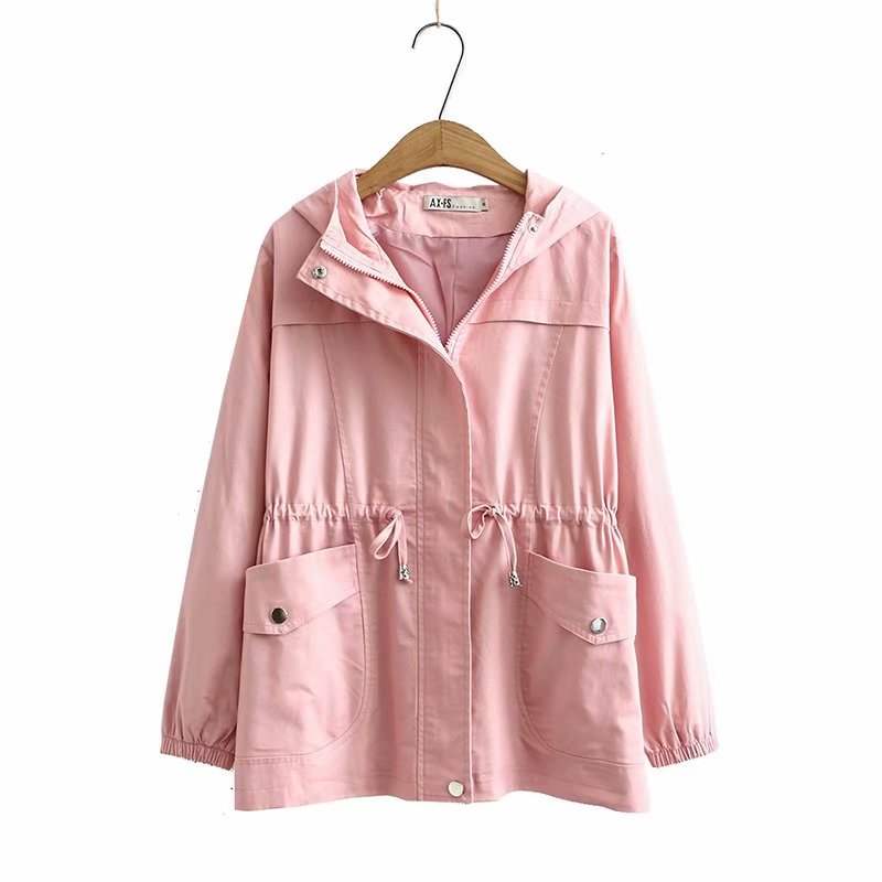 Plus Size Drawstring Windbreaker Jacket