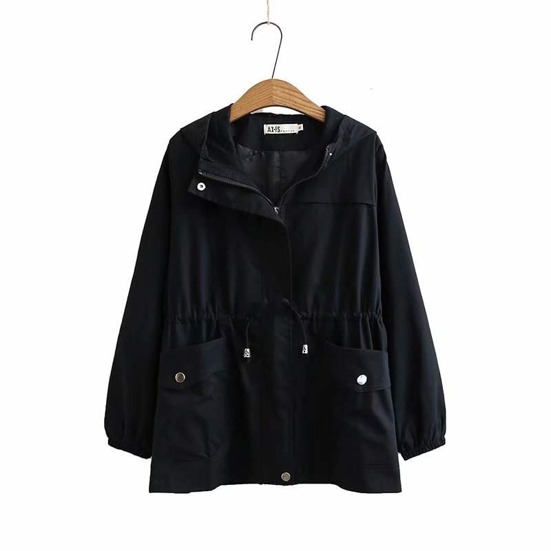 Plus Size Drawstring Windbreaker Jacket