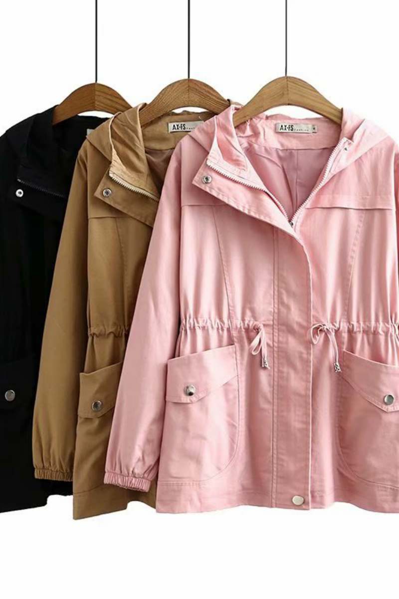 Plus Size Drawstring Windbreaker Jacket