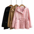 Plus Size Drawstring Windbreaker Jacket