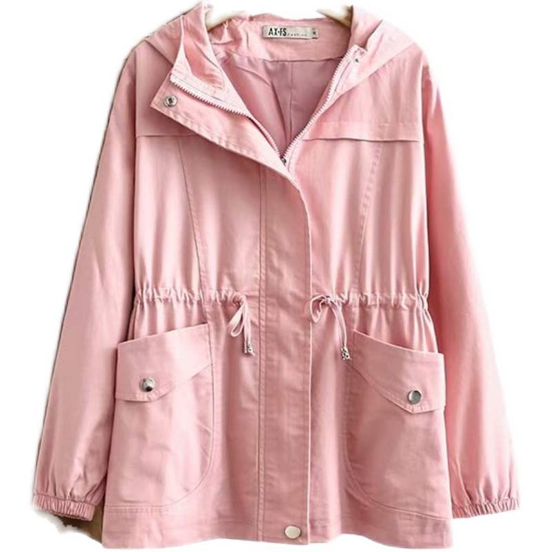 Plus Size Drawstring Windbreaker Jacket