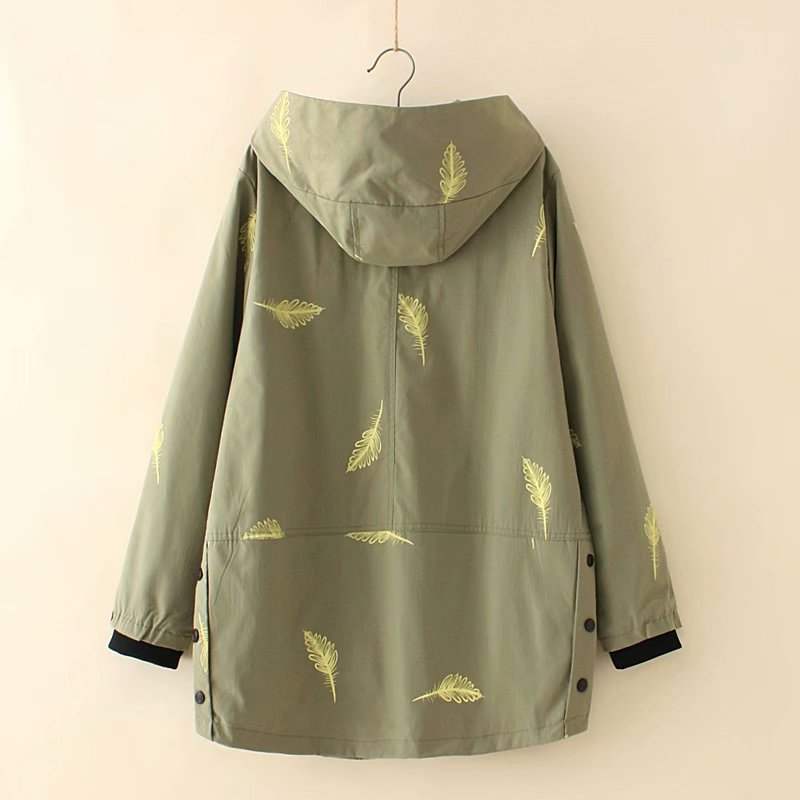 Plus Size Feather Windbreaker Jacket