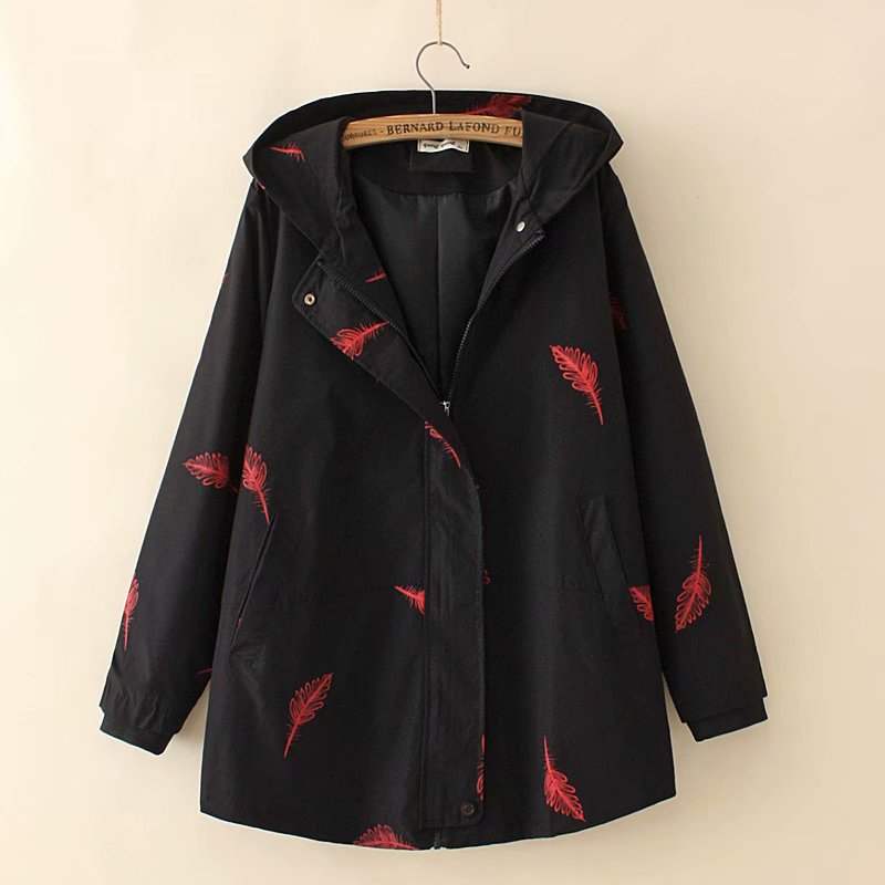 Plus Size Feather Windbreaker Jacket