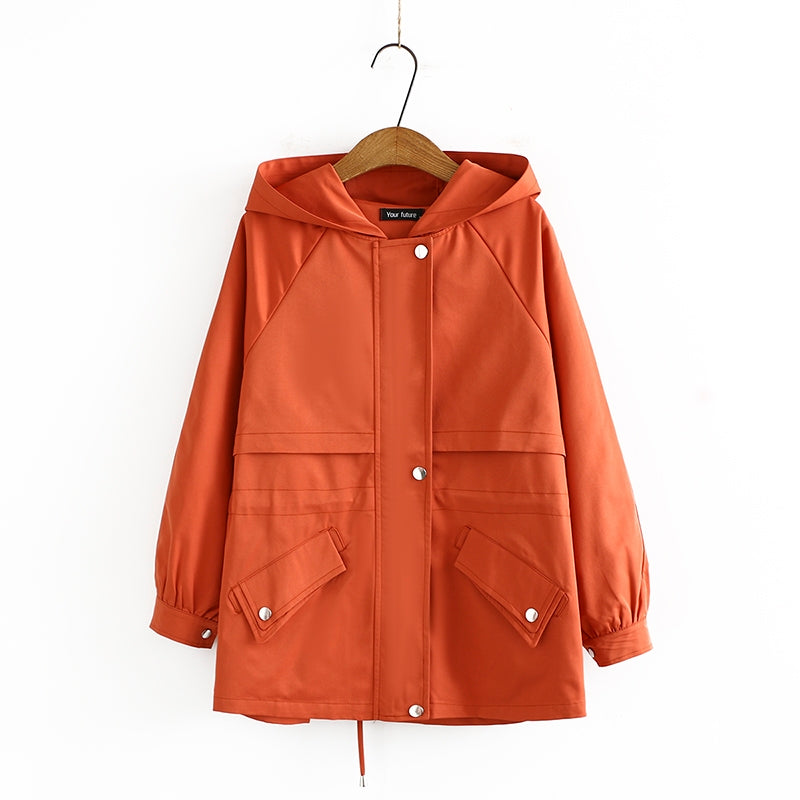 Plus Size Hooded Windbreaker Jacket