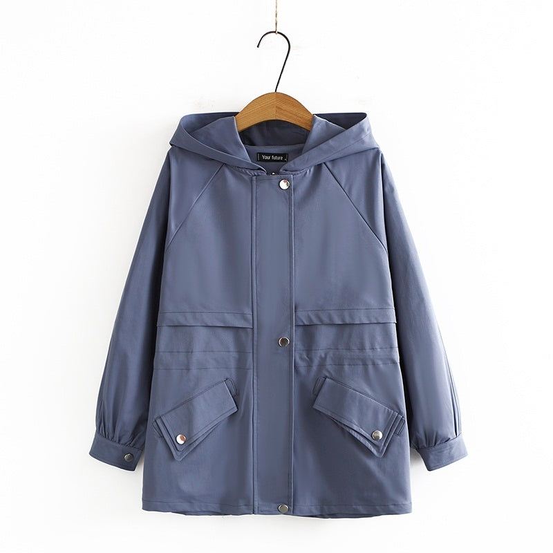 Plus Size Hooded Windbreaker Jacket