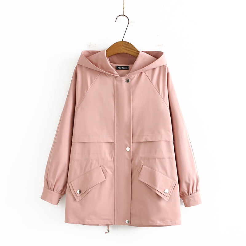 Plus Size Hooded Windbreaker Jacket