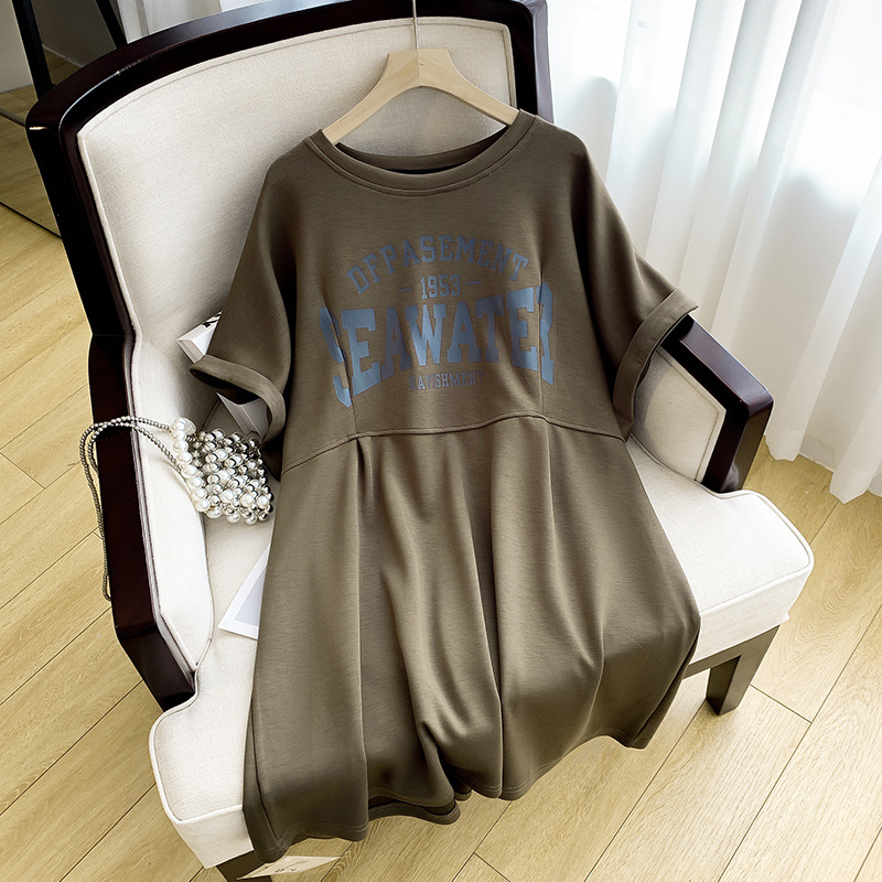 Plus Size Words Graphic Short Sleeve T Shirt Dress / Tunic (EXTRA BIG SIZE)
