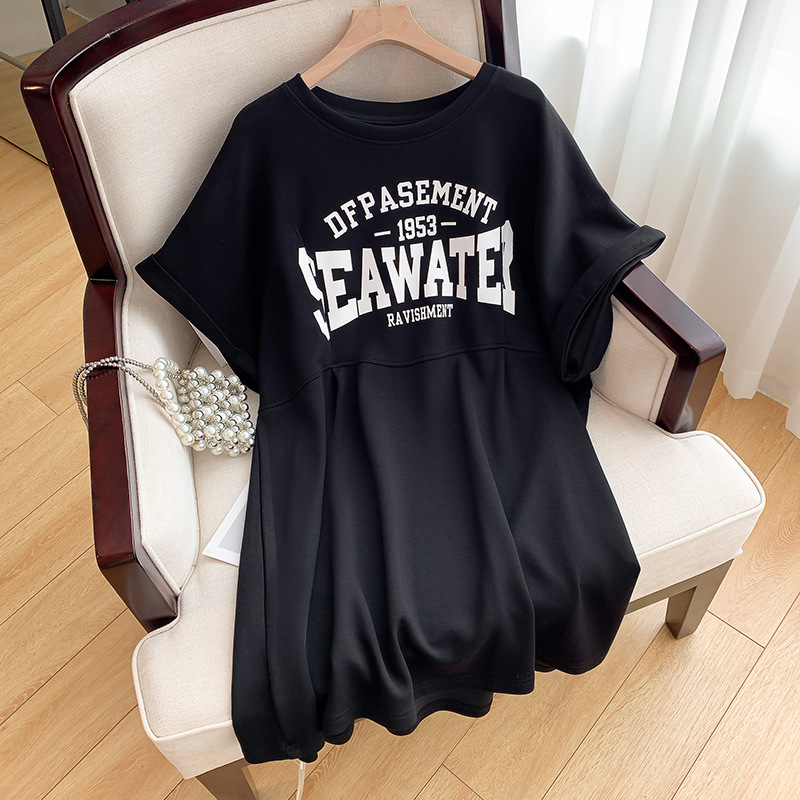Plus Size Words Graphic Short Sleeve T Shirt Dress / Tunic (EXTRA BIG SIZE)